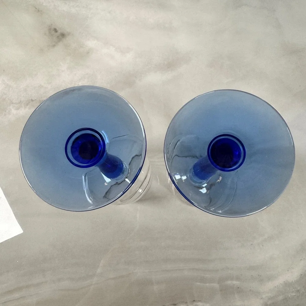Lenox Swag Drape Cobalt Blue‎ Stem Wine Glass Goblet Set of 2 Gold Rim